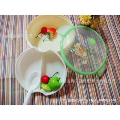 塑料儿童饭盒 圆形双层分格饭盒 配勺 含排气孔 可直接微波使用